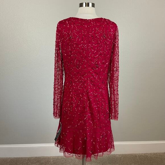 Adrianna Papell Red Sequin Long Sleeve Mini Cocktail Dress Size 10 V-Neck A-Line - Picture 6 of 14